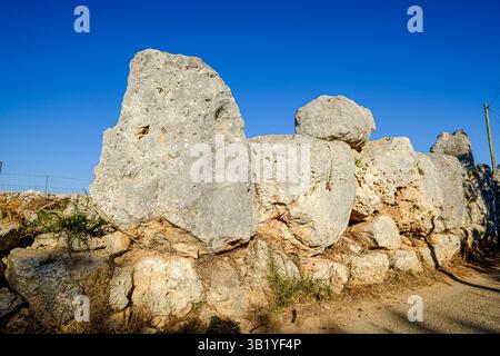 Muro di es Pou Celat, periodo talayotico (1300-123 a.C.), resti di un antico insediamento talayotico fortificato, Porreres, regione di es Pla, Maiorca, Spagna. Foto Stock