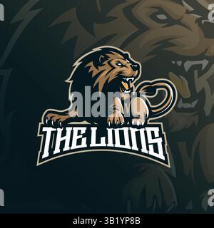 Logo della mascotte Lion vettoriale con design moderno per la stampa di badge, emblemi e t shirt. Illustrazione di leone arrabbiato. Illustrazione Vettoriale