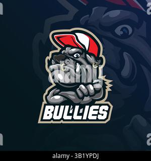 logo della mascotte bulli vettoriale con un moderno stile di illustrazione per la stampa di badge, emblemi e t shirt. illustrazione dei bulli intelligenti. Illustrazione Vettoriale