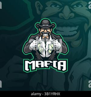 design vettoriale con logo della mascotte mafia e design moderno per la stampa di badge, emblemi e t shirt. illustrazione mafiosa per sport e sport Illustrazione Vettoriale