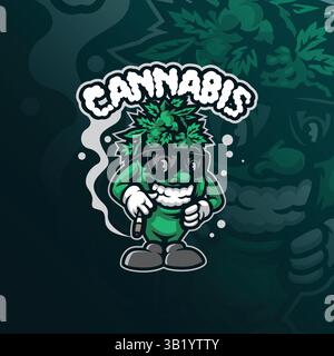 design del logo della mascotte cannabis con un moderno stile di illustrazione per la stampa di badge, emblemi e t shirt. illustrazione intelligente della cannabis. Illustrazione Vettoriale