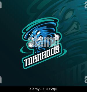 Design vettoriale del logo della mascotte tornado con un moderno stile di illustrazione per la stampa di badge, emblemi e t shirt. Illustrazione di un tornado arrabbiato. Illustrazione Vettoriale