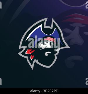 Design vettoriale con logo della mascotte Patriot e stile concept per la stampa di badge, stemmi e t shirt. Illustrazione della testa Patriot. Illustrazione Vettoriale