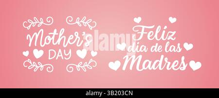 Buona festa della mamma e Feliz Día de la madre Lettering quote Typography Vector Graphics Illustrations Illustrazione Vettoriale