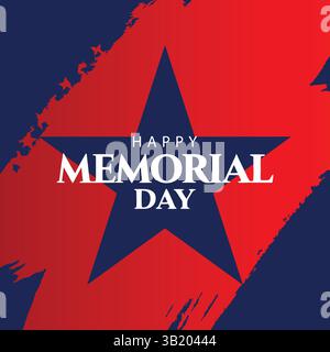 Happy Memorial Day Star sfondo con illustrazioni grafiche vettoriali di pennello rosso e blu Illustrazione Vettoriale