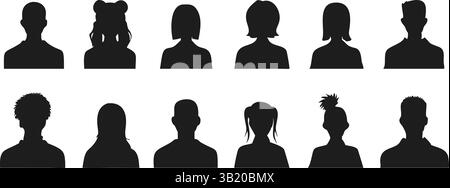 Diverse persone silhouette testa e spalle Set vettoriale per icone Avatar e profilo Illustrazione Vettoriale