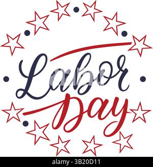 Happy Labor Day grafica vettoriale: Bandiera americana, stelle e strisce per i saluti natalizi Illustrazione Vettoriale