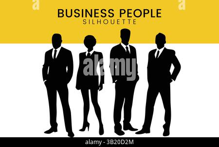 Professional Business Team silhouette Vector: Gruppo diversificato in tute formali per il successo aziendale Illustrazione Vettoriale