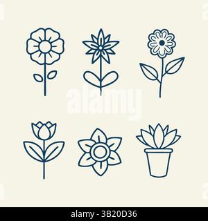 Illustrazioni vettoriali di margherite fiorite, tulipani, lotusi e fiori selvatici per delicati disegni botanici Illustrazione Vettoriale