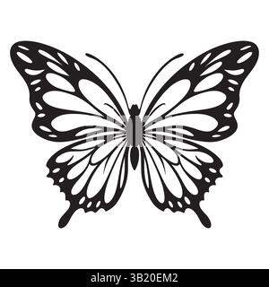 Elegante silhouette a farfalla nera per tatuaggi e arte Illustrazione Vettoriale