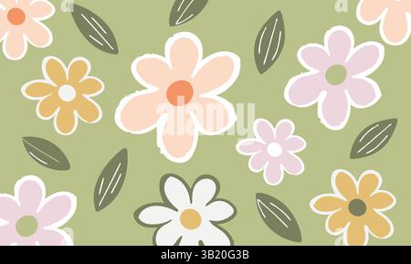 Graziosi fiori e foglie disegnati a mano con illustrazioni grafiche vettoriali di elementi floreali Illustrazione Vettoriale