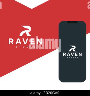 Design del logo Raven nel modello vettoriale Illustrazione Vettoriale