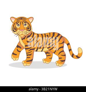 Tigre cartoni animati su sfondo bianco. Illustrazione vettoriale. Illustrazione Vettoriale