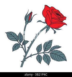 Illustrazione vettoriale del fiore di rosa rosso Illustrazione Vettoriale