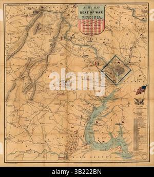 6 giugno 1862 - Virginia, Stati Uniti - Theatre of War, mappa dell'esercito della sede della guerra in Virginia, che mostra i campi di battaglia, le fortificazioni, ecc. sul fiume Potomac e vicino ad esso. (Immagine di credito: © BuyEnlarge/ZUMAPRESS.com) Foto Stock