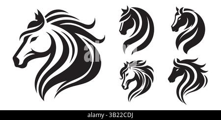 Silhouette a testa di cavallo – pacchetto di illustrazioni artistiche vettoriali Illustrazione Vettoriale
