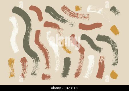 Le linee del pennello ondulato sono state disegnate da Japandi. Forme organiche vettoriali disegnate a mano. Set di elementi tracciati lineari pennello. Decorazione con scarabocchi. caric Illustrazione Vettoriale