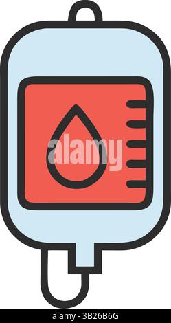 Vettore, icona del sacchetto per donazione di sangue con simbolo di goccia rosso Illustrazione Vettoriale