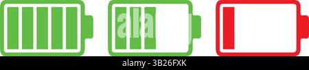 vettore dell'icona della batteria isolato su sfondo bianco. Icona vettoriale batteria. livello di carica della batteria. icona di ricarica della batteria, illustrazione vettoriale Illustrazione Vettoriale