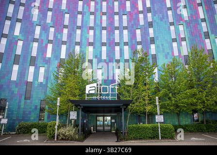 Vista frontale dell'Aloft Hotel Excel London Foto Stock