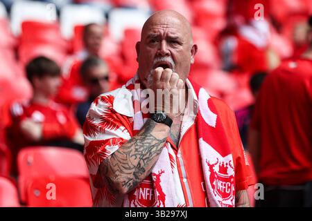 Tifosi del Nottingham Forest davanti alla semifinale della Coppa degli Emirati, Nottingham Forest vs Manchester City al Wembley Stadium, Londra, Regno Unito, 26 aprile 2025 (foto di Alfie Cosgrove/News Images) a Londra, Regno Unito il 4/27/2025. (Foto di Alfie Cosgrove/News Images/Sipa USA) Foto Stock