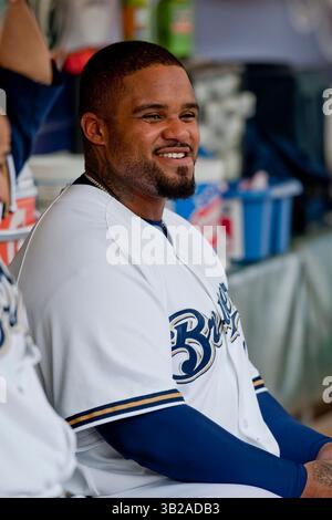 9 settembre 2009 - Milwaukee, WISCONSIN. Miller Park..Milwaukee Brewers Prince Fielder #28..Milwaukee Brewers ha perso contro i St Louis Cardinals 1-5, i Cardinals hanno spazzato i Brewers in una serie di 3 partite al Miller Park..Mike McGinnis / CSM (Credit Image: © Mike McGinnis/Cal Sport Media/ZUMA Press) Foto Stock