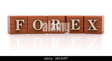 Parola forex scritta su cubi di legno Foto Stock