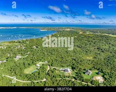 vista aerea del lago montauk e della zona Foto Stock