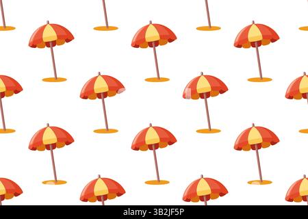 Motivo estivo senza cuciture con ombrelloni da spiaggia rossi e gialli sulla sabbia Illustrazione Vettoriale