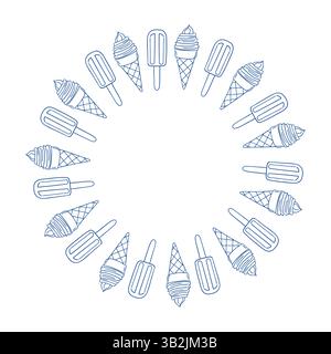 Design creativo a cerchio con elementi estivi da spiaggia e temi di relax Illustrazione Vettoriale