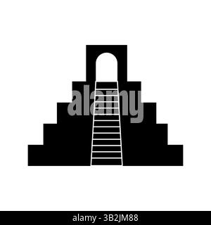 Icona dell'antico tempio. Forma a piramide a gradini. Vettore monumento Maya. Struttura religiosa nera. Illustrazione Vettoriale