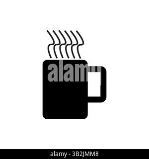 Icona bevanda calda. Forma della tazza per la cottura a vapore. Tazza di caffè nera. Silhouette vettoriale. Illustrazione Vettoriale