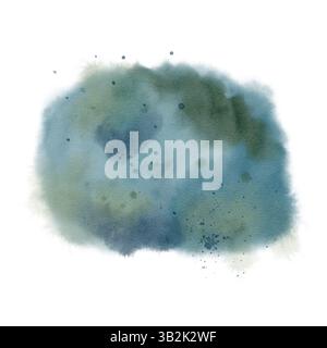 Si tratta di un colore ad acquerello morbido e astratto che fonde meravigliosamente sfumature rilassanti di blu e verde. Illustrazione disegnata a mano isolata su sfondo bianco. Foto Stock