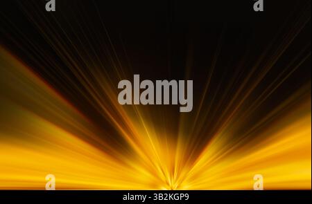 Stella astratta o sole. Effetto di esplosione. Effetto di movimento rapido . strisce di luce al neon dorate che irradiano dal centro . Attira il movimento Gold Line, Abstract Foto Stock