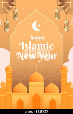 illustrazione manifesto di capodanno islamico in stile gradiente Illustrazione Vettoriale