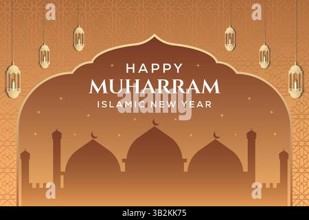 felice illustrazione islamica di sfondo del nuovo anno in stile gradiente Illustrazione Vettoriale