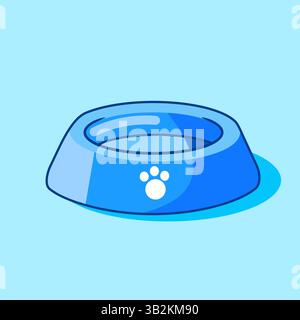 Ciotola blu per animali domestici con illustrazione vettoriale Paw Print Design dei cartoni animati Illustrazione Vettoriale