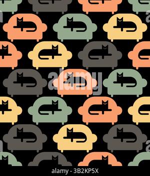 Modello Cat on Sofà senza cuciture. PET sullo sfondo del lettino. Tessuto per bambini Illustrazione Vettoriale