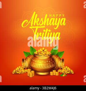 Illustrazione dello sfondo per il festival religioso Happy Akshaya Tritiya della celebrazione indù dell'India Illustrazione Vettoriale