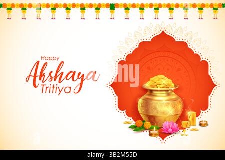 Illustrazione dello sfondo per il festival religioso Happy Akshaya Tritiya della celebrazione indù dell'India Illustrazione Vettoriale
