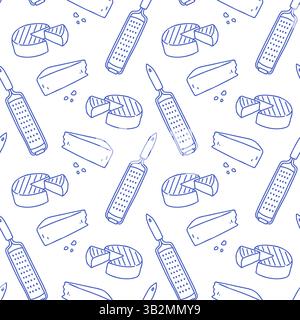 La dolce vita spaghetta formaggio senza cuciture. Illustrazione vettoriale blu su bianco di poster disegnati a mano in stile italiano. Decorazioni per stampe murali, per Illustrazione Vettoriale