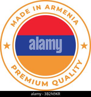 logo made in armenia con bandiera nazionale e testo di alta qualità Illustrazione Vettoriale