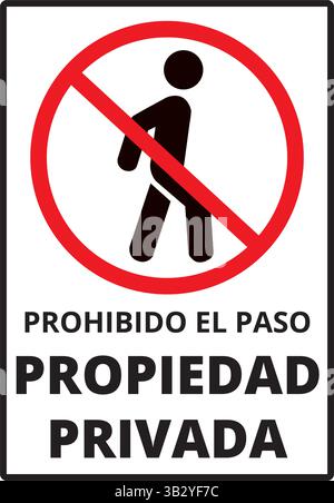 Prohibido el paso propiedad privada cartello isolato su sfondo bianco (senza ingresso, proprietà privata) Illustrazione Vettoriale