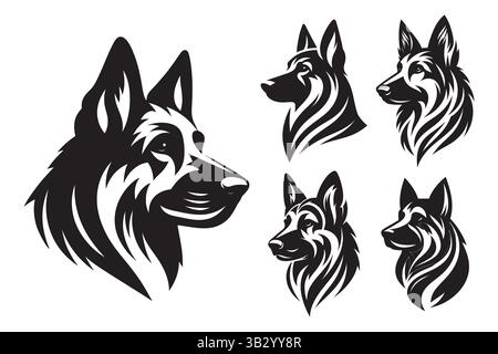 Clipart minimalista per silhouette a testa di cane - pacchetto di illustrazioni Vector PET Illustrazione Vettoriale