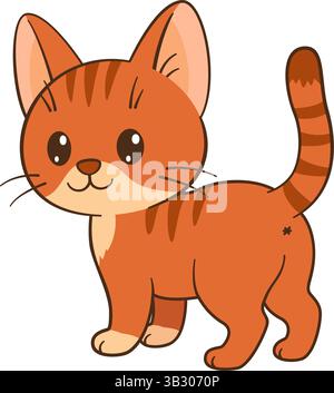 Gatto rosso in piedi vista posteriore. Gattino del tabby dello zenzero. Stile piatto Chibi Cat. Design semplice e pulito. Perfetto per contenuti per bambini, biglietti d'auguri, adesivi, magliette, tazze e poster illustrazione vettoriale Illustrazione Vettoriale