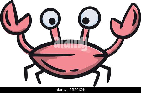 Granchio. Animali marini. Illustrazione vettoriale per l'adesivo di stampa, icona. Schizzo semplice isolato su sfondo bianco Illustrazione Vettoriale