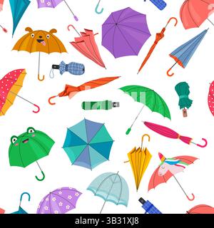 Schema degli ombrelli. sfondo senza cuciture con una collezione di ombrelli colorati Illustrazione Vettoriale
