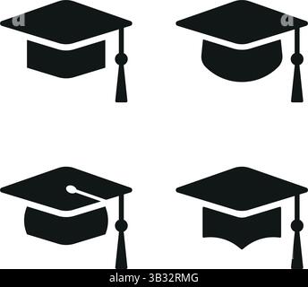 Cappellino per studenti, diploma, accademico, copricapo per laureati Set di icone vettoriali, simbolo Education, illustrazione del logo Illustrazione Vettoriale