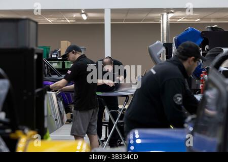 Rinascita delle auto sportive britanniche, stabilimento della Caterham Car a Dartford, Kent, Inghilterra, Regno Unito Foto Stock