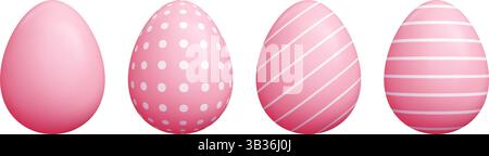 Set cartoni animati 3d con ovali rosa, colori pieni, linee diagonali a righe decorate, motivi a pois. Illustrazione Vettoriale